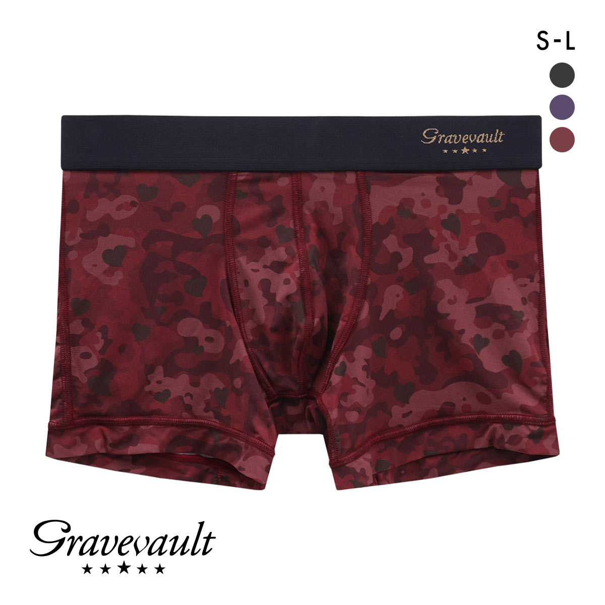 グレイブボールトGravevault Love camouflage ボクサーパンツ ショート メンズ 前とじ S M L 3051912(WI-ワイン-S)