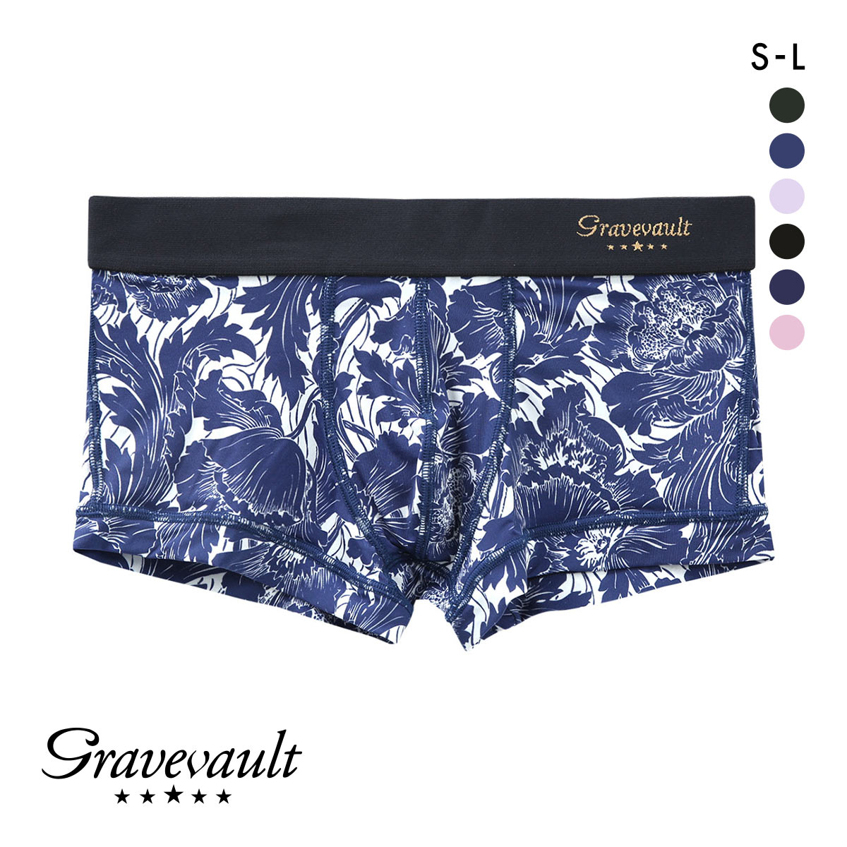 グレイブボールトGravevault FLOWER ボクサーパンツ ローライズ メンズ 前とじ S M L 3051941(NV-ネイビー-S)