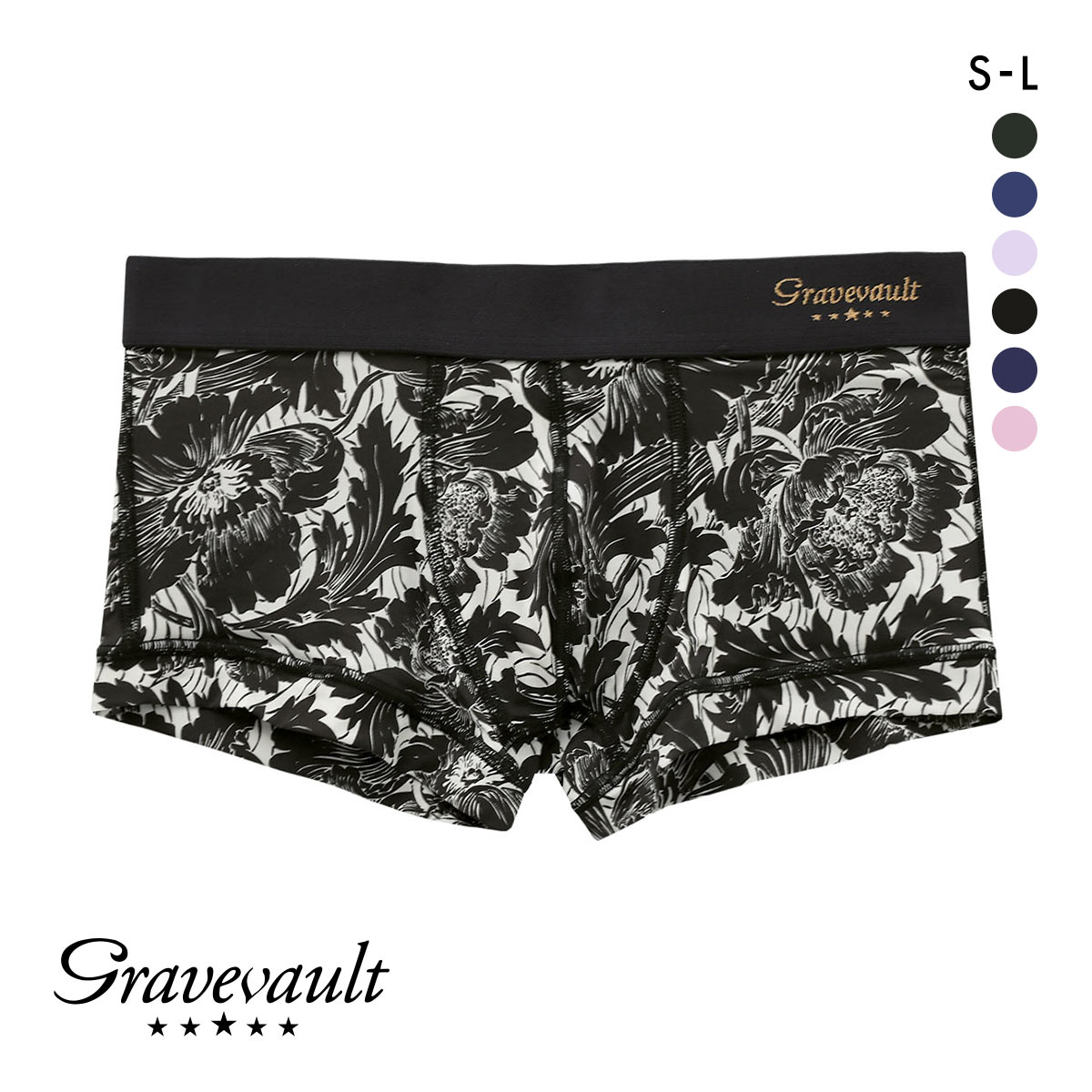 グレイブボールトGravevault FLOWER ボクサーパンツ ローライズ メンズ 前とじ S M L 3051941(BK2-ブラック2-S)
