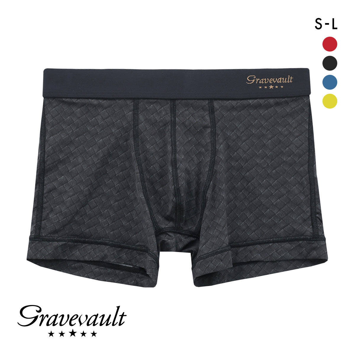 グレイブボールト Gravevault Intrecciato ショート ボクサーパンツ S M L 前とじ(BK-ブラック-S)