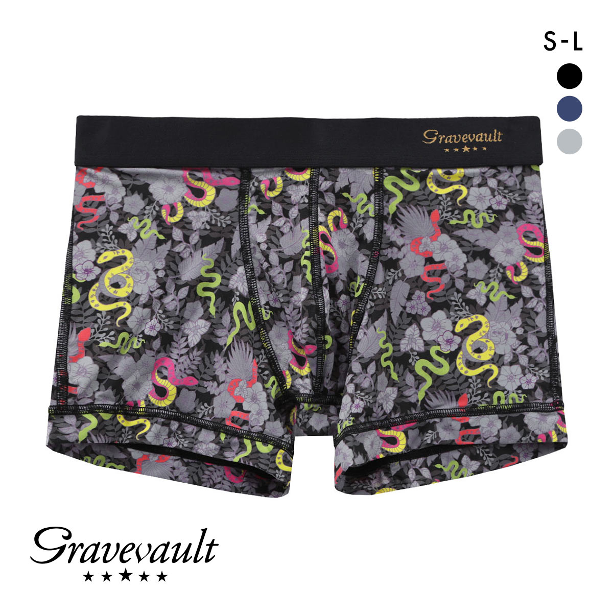 グレイブボールト Gravevault SPIRAL ショートボクサーパンツ SML ヘビ(BK-ブラック-S)