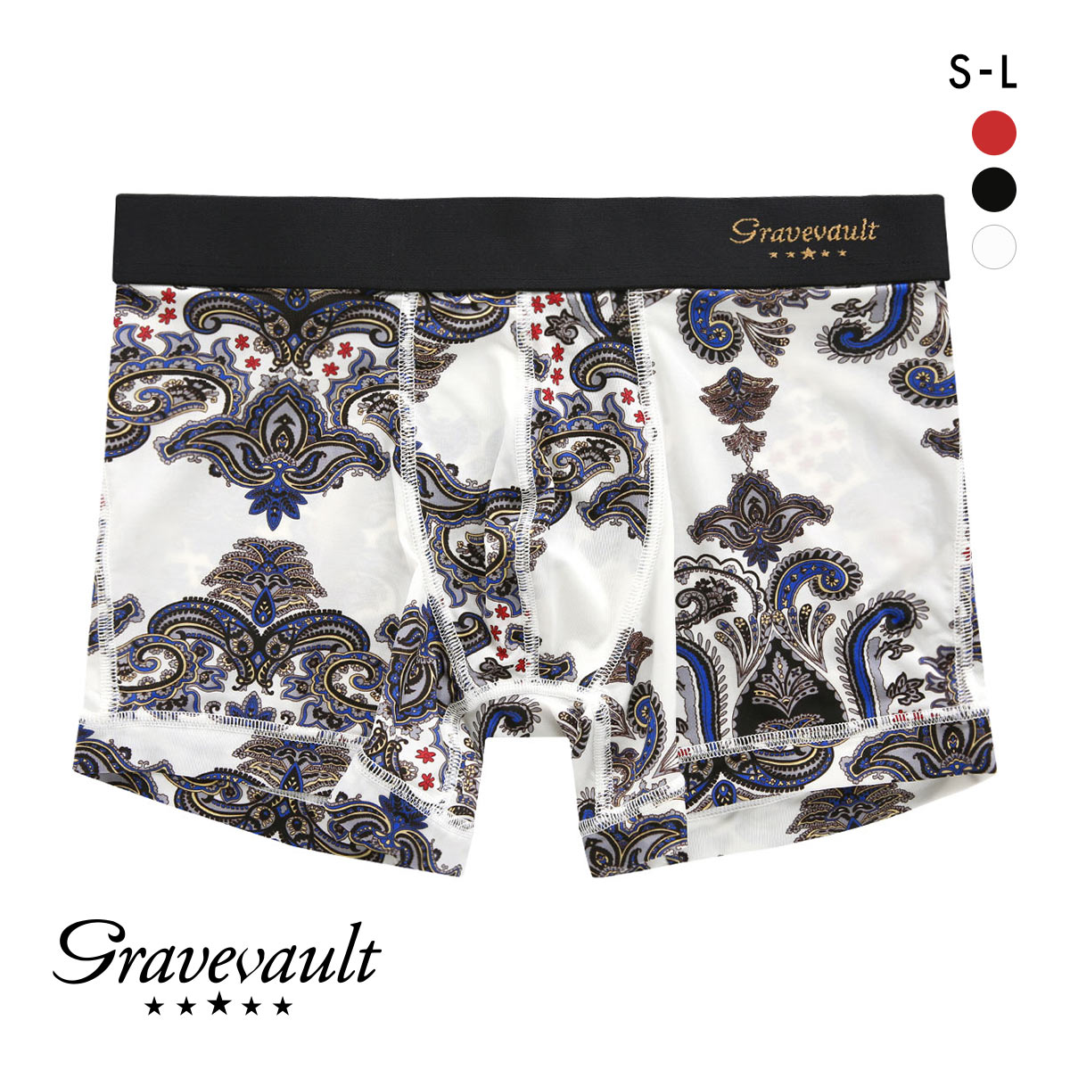 グレイブボールト Gravevault Oriental BANDANA ショートボクサーパンツ SML バンダナ ペイズリー(WH-ホワイト-S)