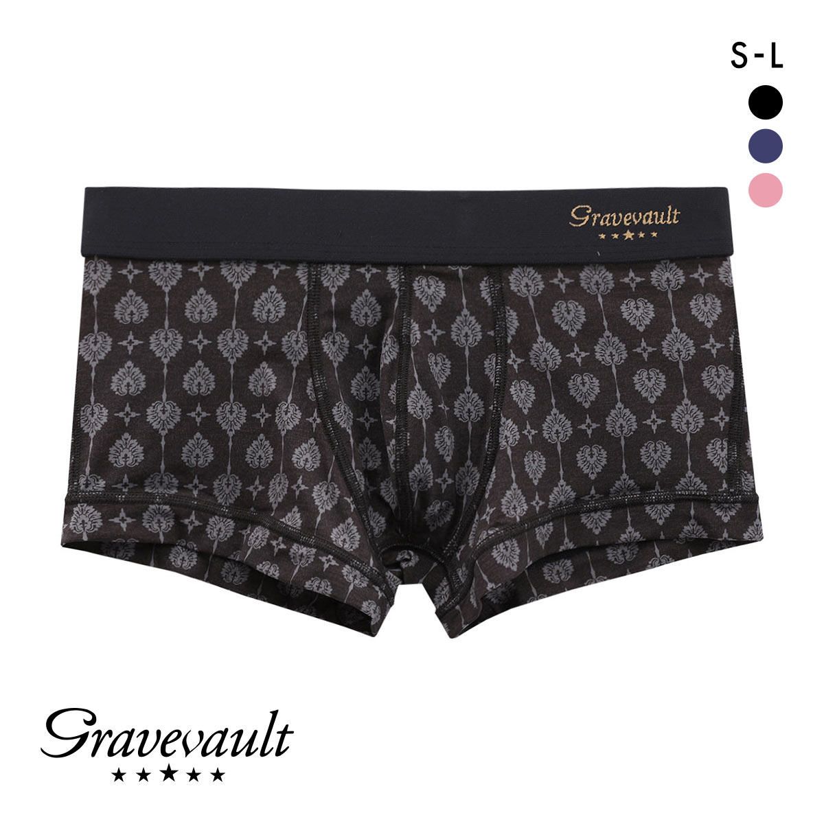 グレイブボールト Gravevault Botanical Plants ローライズボクサーパンツ SML(BK-ブラック-S)