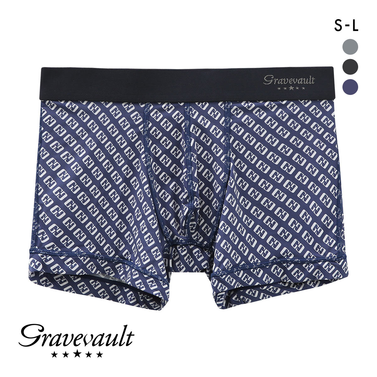 グレイブボールト Gravevault Logotype ショートボクサーパンツ SML(NV-ネイビー-S)