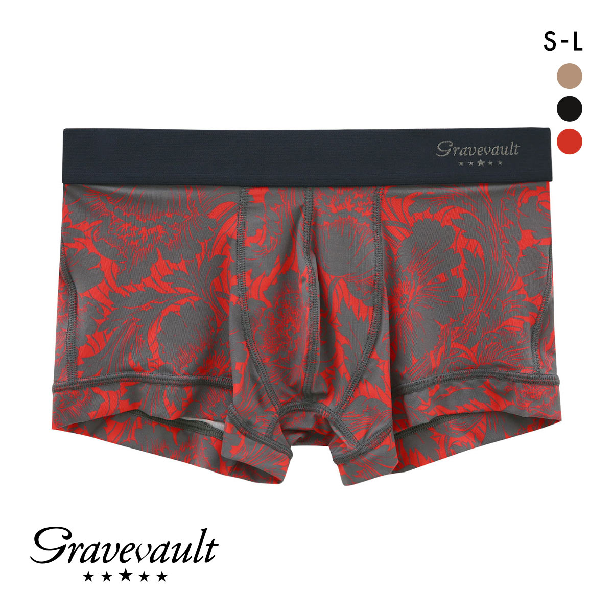 グレイブボールト Gravevault FLOWER ローライズ ボクサーパンツ メンズ 前とじ S M L(RE-レッド-S)