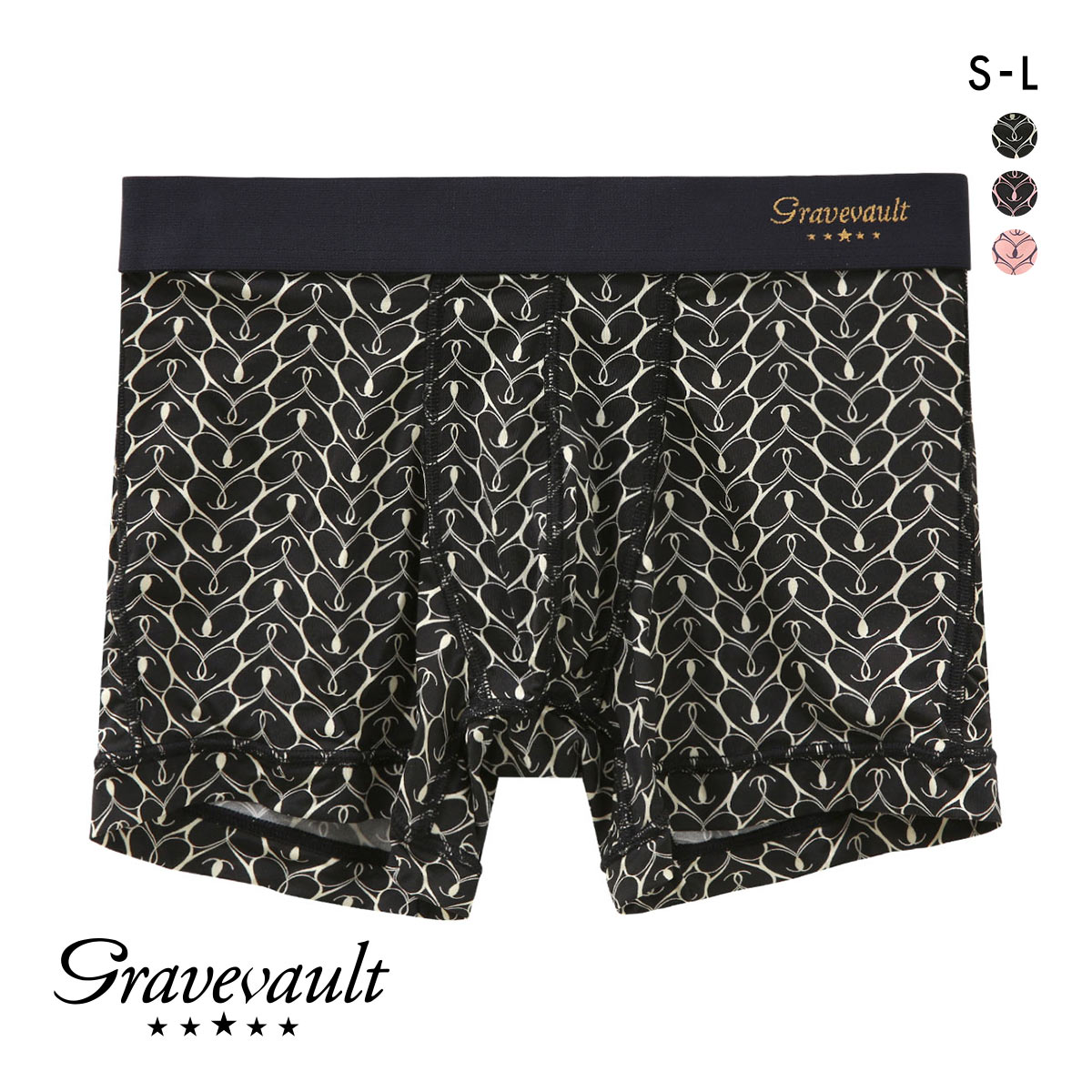 グレイブボールト Gravevault graphicheart ボクサーパンツ ショート メンズ 前とじ S M L(BK1-ブラック1-S)