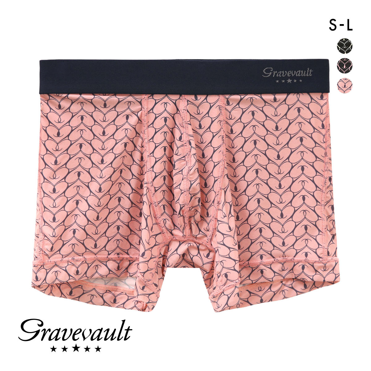 グレイブボールト Gravevault graphicheart ボクサーパンツ ショート メンズ 前とじ S M L(PI-ピンク-S)