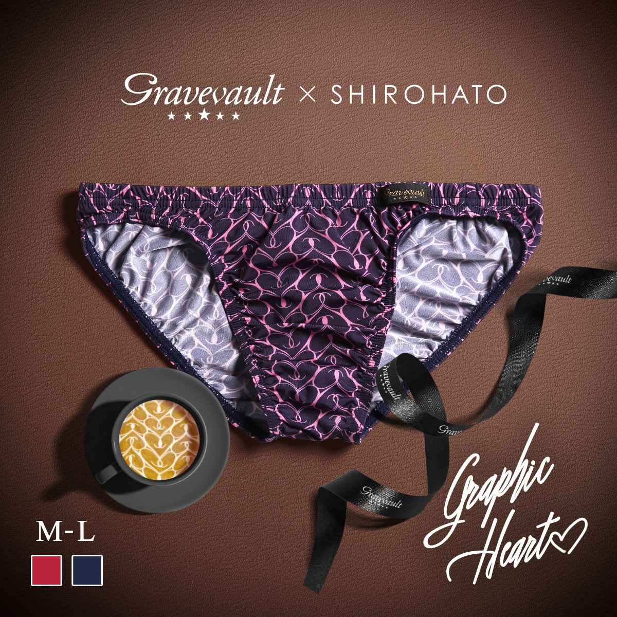 グレイブボールト Gravevault×SHIROHATO 別注 限定カラー Graphic heart フルバック ビキニ  M L ブリーフ メンズ 前とじ 3052255(NV-ネイビー-M)