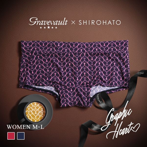 グレイブボールト Gravevault×SHIROHATO 別注 限定カラー Graphic heart ボーイレングスショーツ ML ペア ボクサーパンツ レディース 3052259