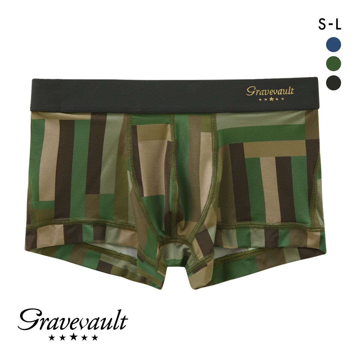 グレイブボールト Gravevault Modern Camou ローライズボクサーパンツ メンズ 前閉じ SML(GR-グリーン-S)