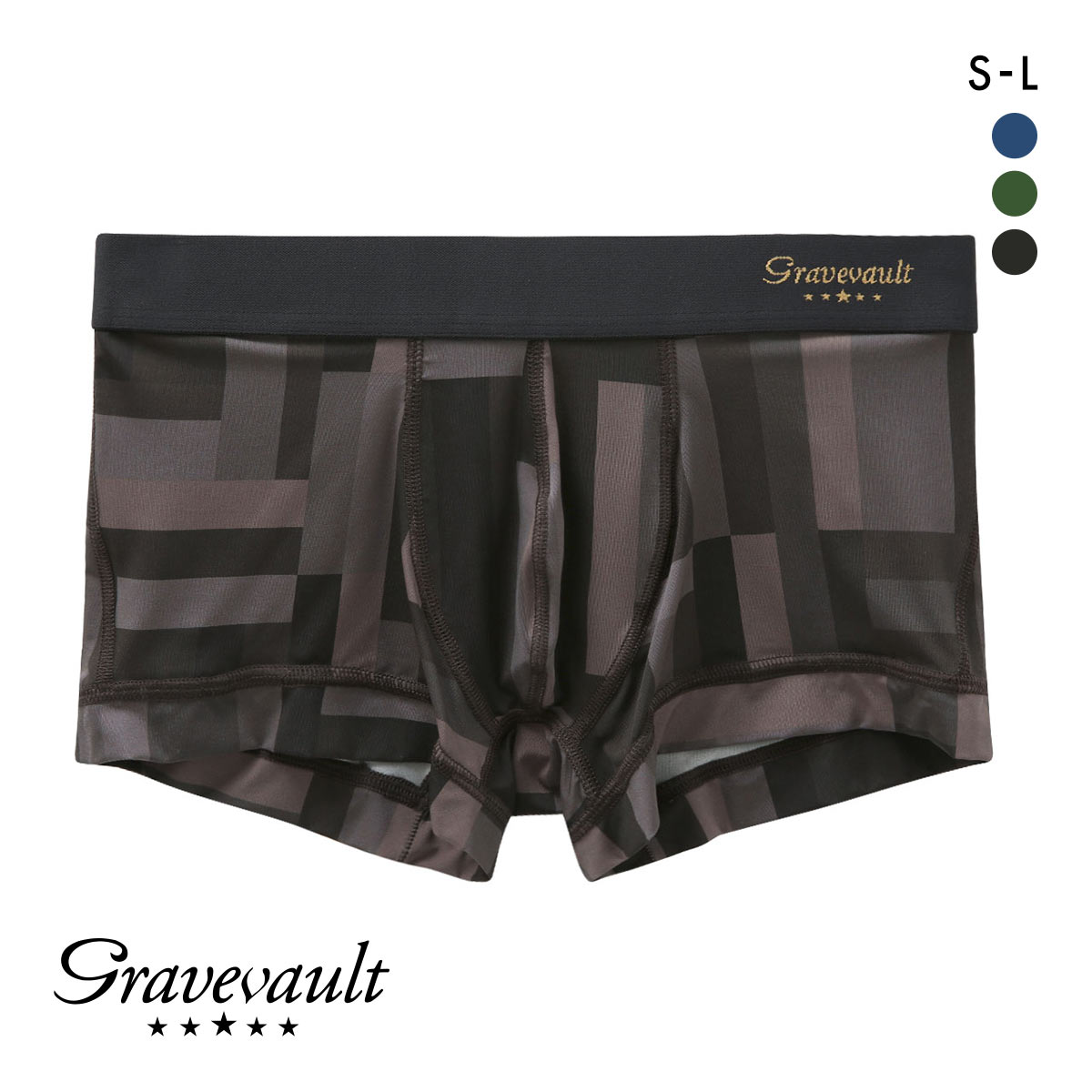 グレイブボールト Gravevault Modern Camou ローライズボクサーパンツ メンズ 前閉じ SML(BK-ブラック-S)
