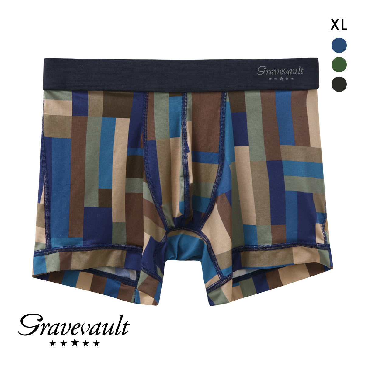 グレイブボールト Gravevault Modern Camou ショートボクサーパンツ メンズ 前閉じ XL(NV-ネイビー-XL)