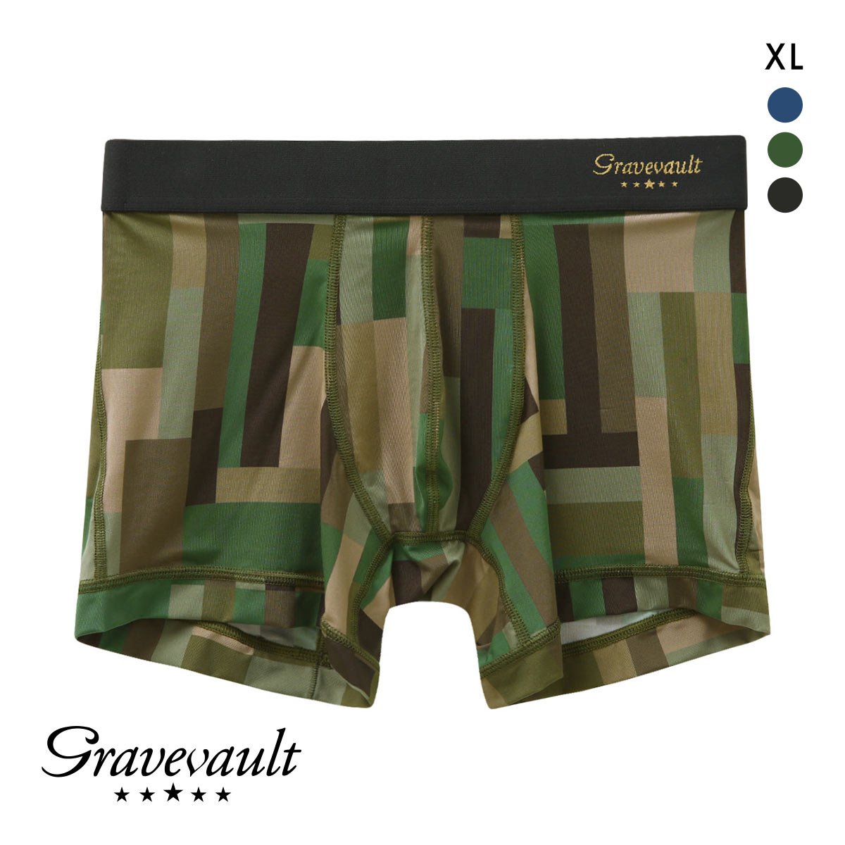 グレイブボールト Gravevault Modern Camou ショートボクサーパンツ メンズ 前閉じ XL(GR-グリーン-XL)