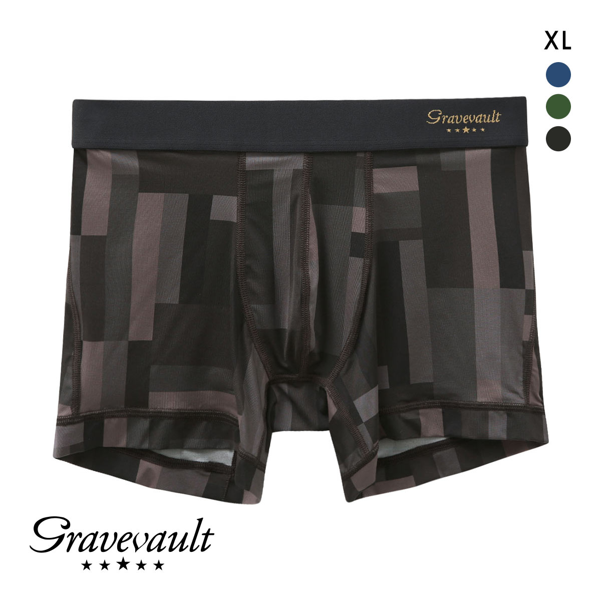 グレイブボールト Gravevault Modern Camou ショートボクサーパンツ メンズ 前閉じ XL(BK-ブラック-XL)