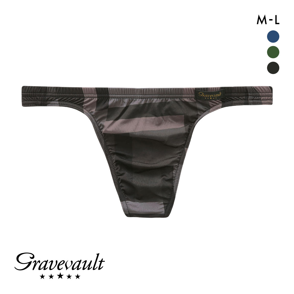 グレイブボールト Gravevault Modern Camou Tバック ビキニ ブリーフ 前とじ メンズ ML(BK-ブラック-M)