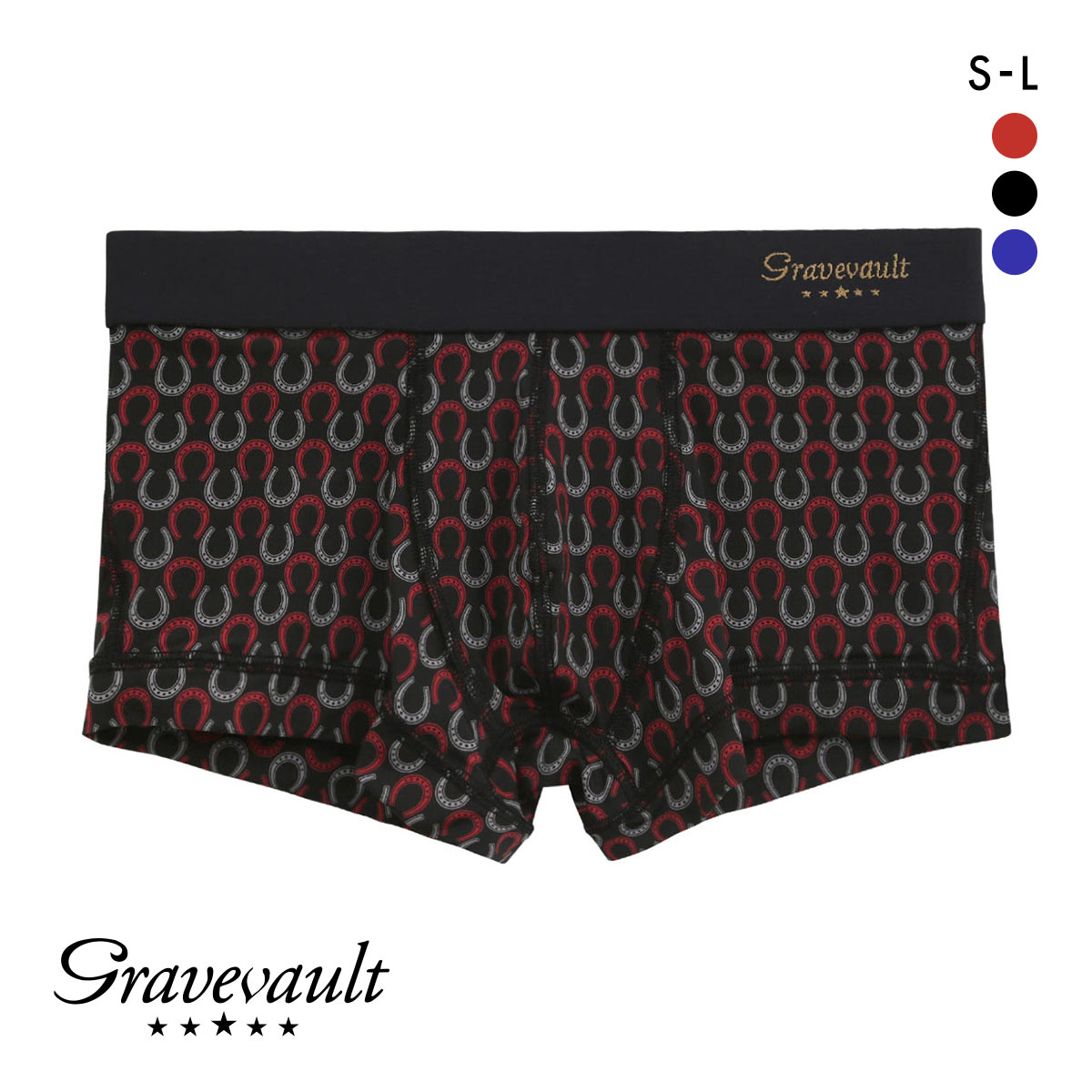 グレイブボールト Gravevault BATEI ローライズボクサーパンツ SML メンズ 前閉じ(BK-ブラック-S)