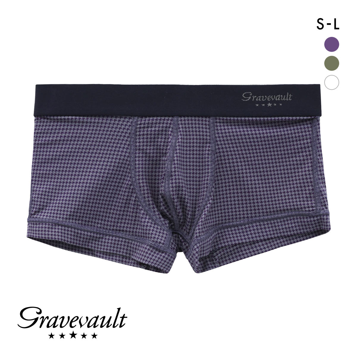 グレイブボールト Gravevault Houndstooth ローライズボクサーパンツ SML メンズ 前閉じ 日本製(PU-パープル-S)