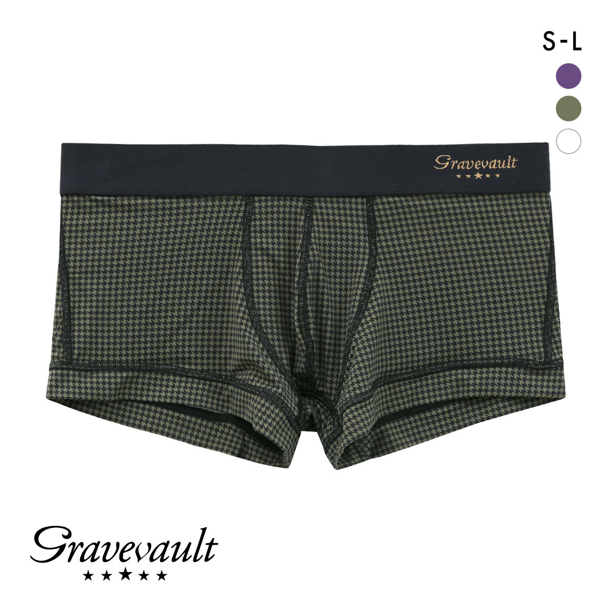 グレイブボールト Gravevault Houndstooth ローライズボクサーパンツ SML メンズ 前閉じ 日本製(KH-カーキ-S)