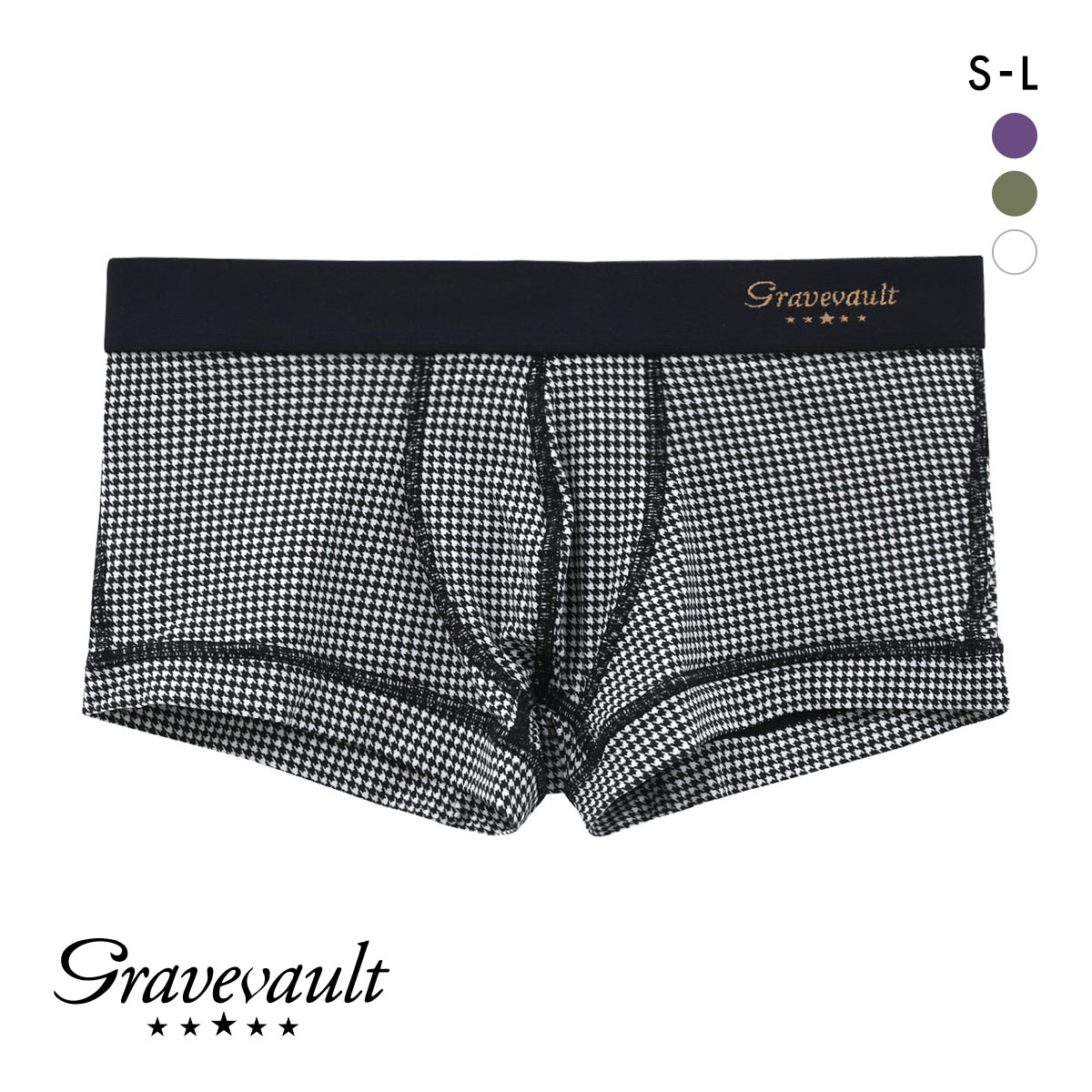 グレイブボールト Gravevault Houndstooth ローライズボクサーパンツ SML メンズ 前閉じ 日本製(WH-ホワイト-S)
