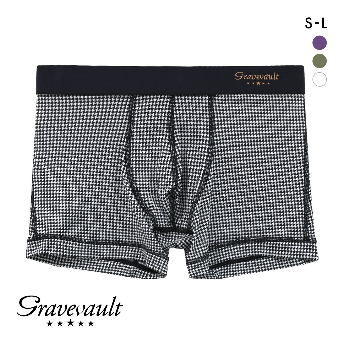 グレイブボールト Gravevault Houndstooth ショートボクサーパンツ SML メンズ 前閉じ 日本製(WH-ホワイト-S)