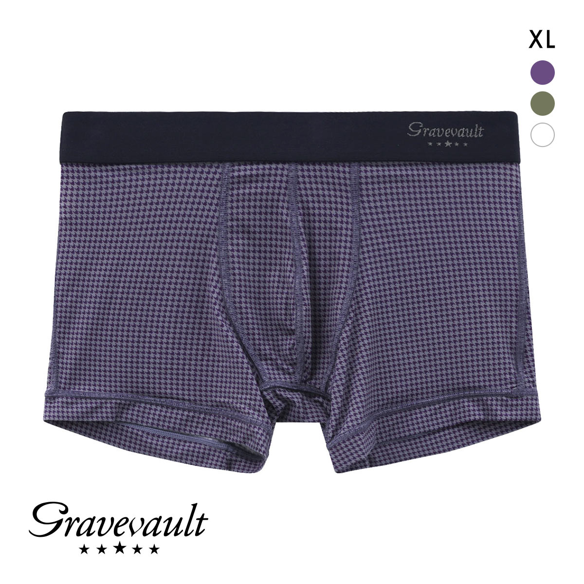 グレイブボールト Gravevault Houndstooth ショートボクサーパンツ XL メンズ 前閉じ 日本製(PU-パープル-XL)