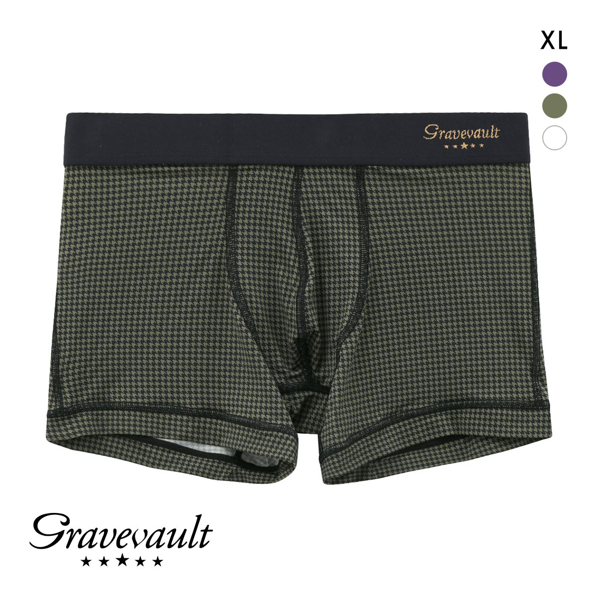 グレイブボールト Gravevault Houndstooth ショートボクサーパンツ XL メンズ 前閉じ 日本製(KH-カーキ-XL)