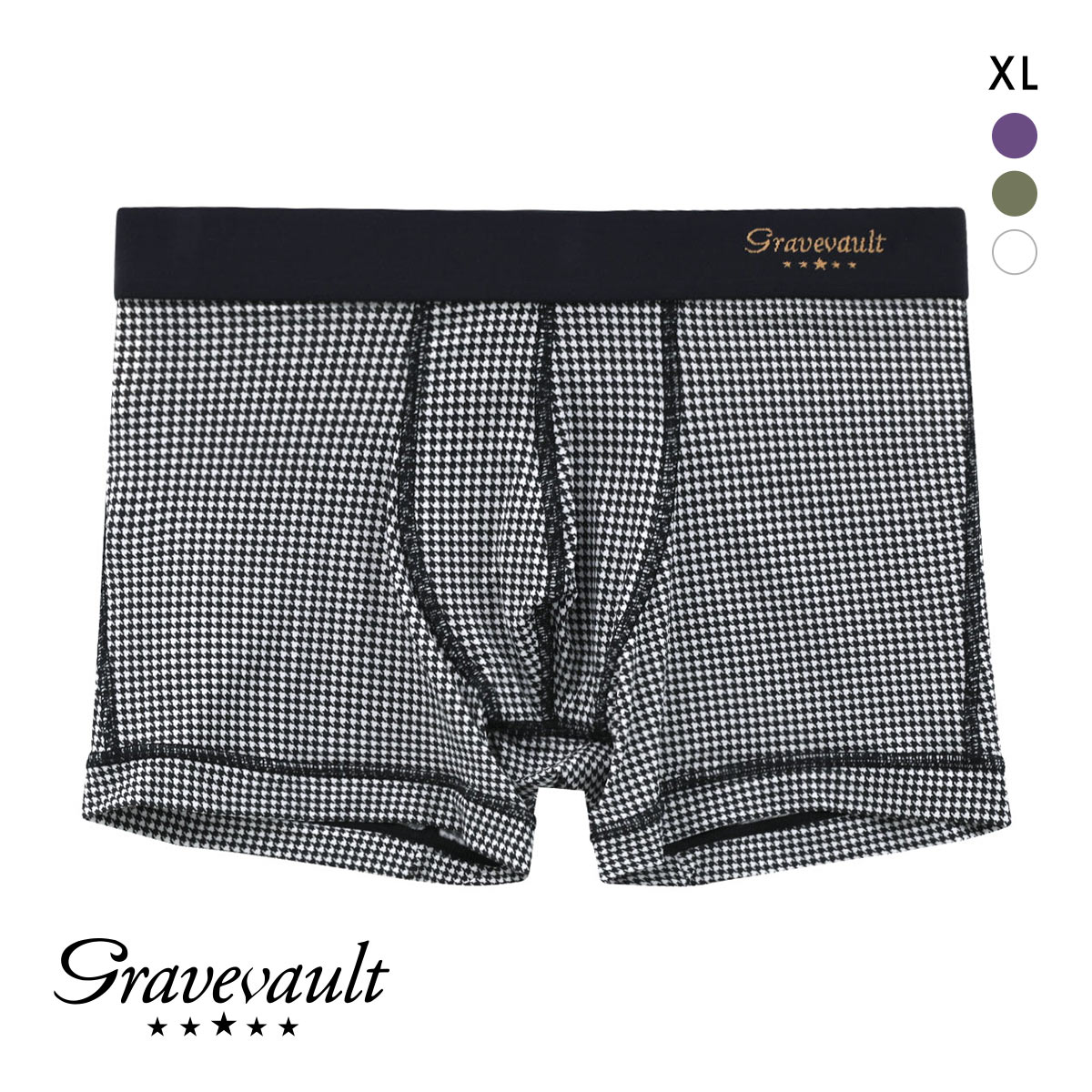 グレイブボールト Gravevault Houndstooth ショートボクサーパンツ XL メンズ 前閉じ 日本製(WH-ホワイト-XL)