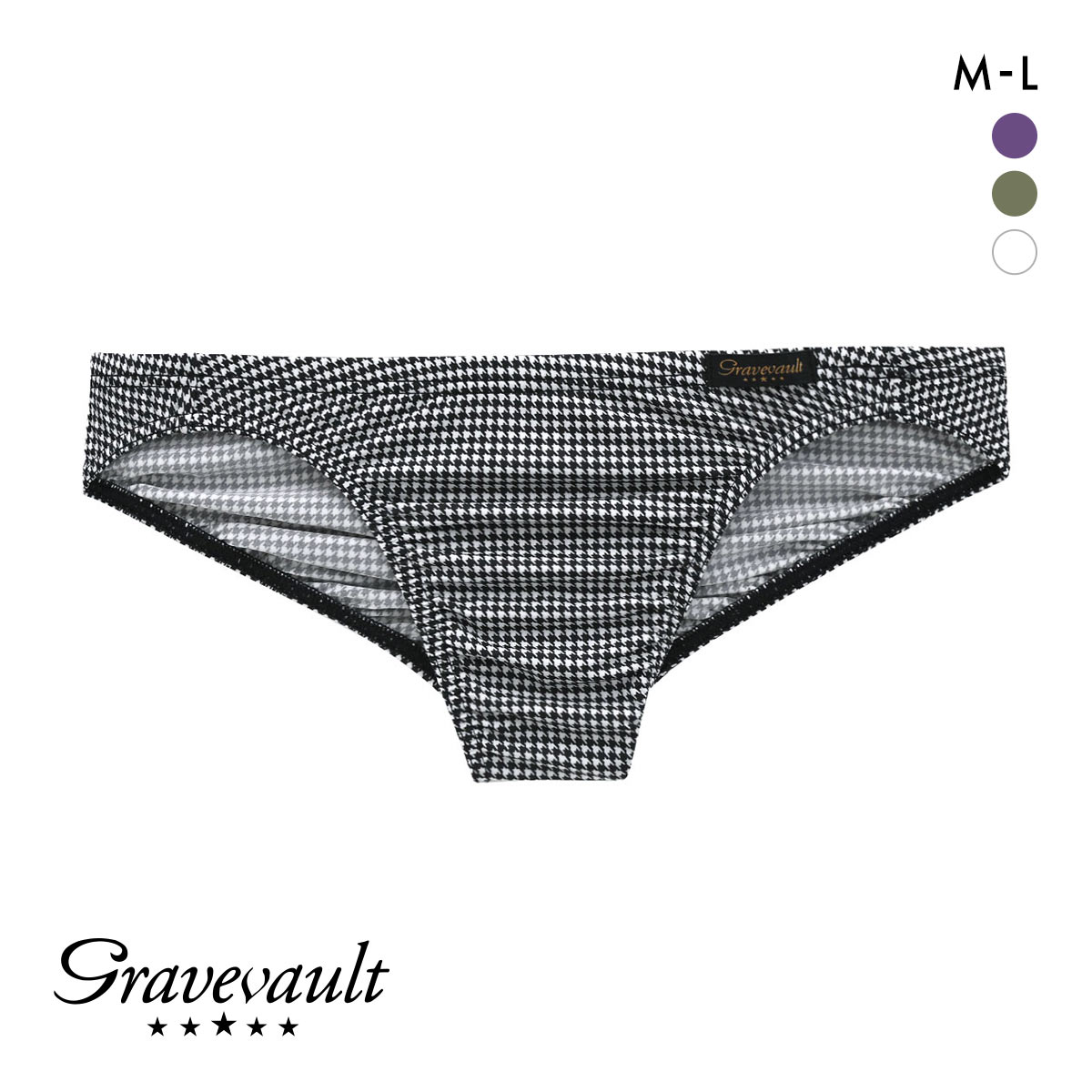 グレイブボールト Gravevault Houndstooth ビキニ ブリーフ フルバック ML メンズ 前閉じ 日本製(WH-ホワイト-M)