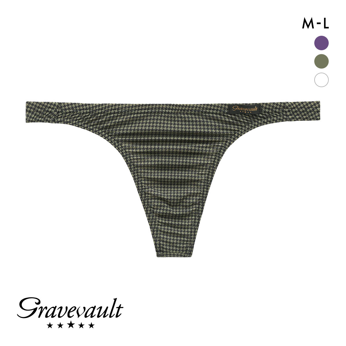 グレイブボールト Gravevault HOUNDSTOOTH Tバック ビキニ ブリーフ ML メンズ 前閉じ 日本製(KH-カーキ-M)
