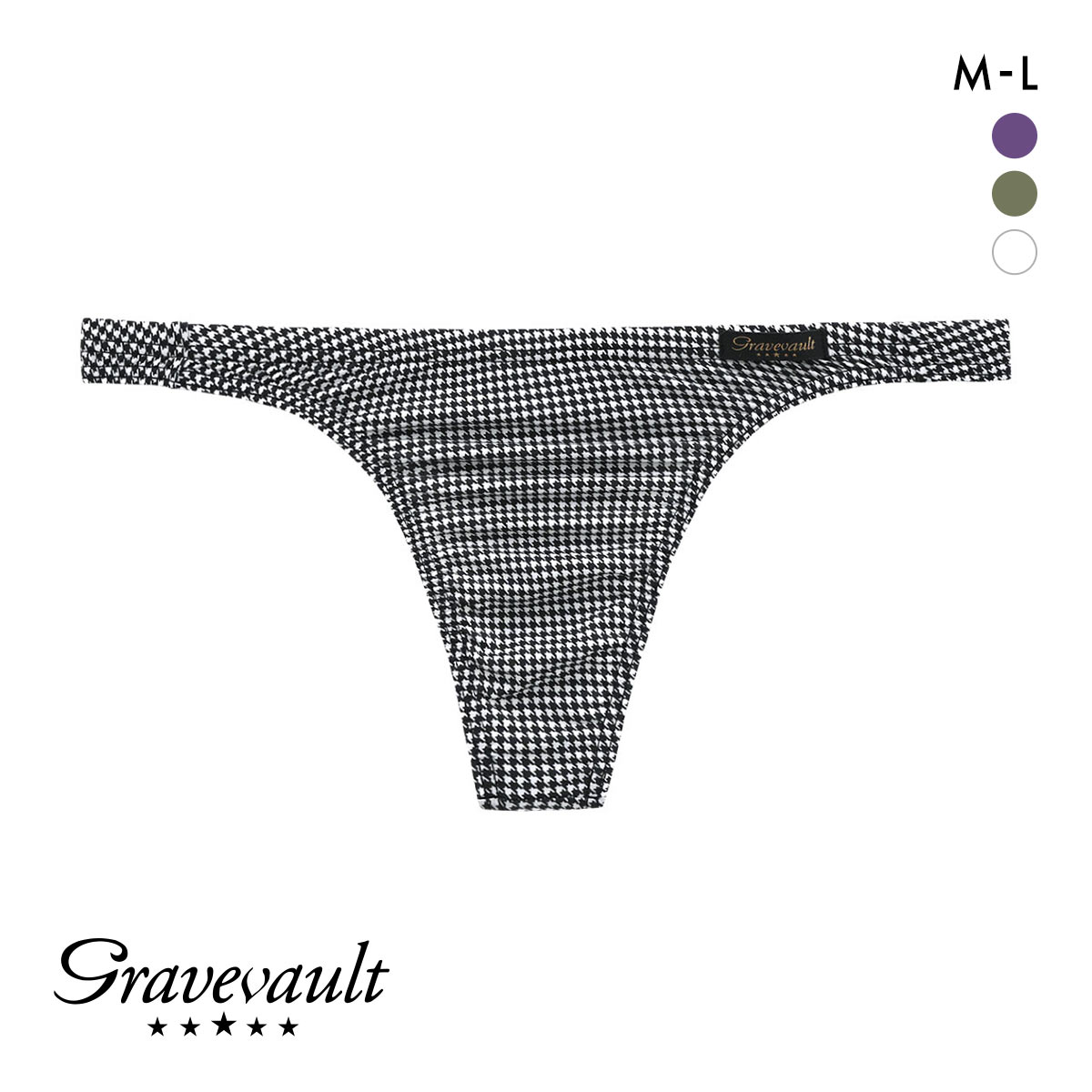 グレイブボールト Gravevault HOUNDSTOOTH Tバック ビキニ ブリーフ ML メンズ 前閉じ 日本製(WH-ホワイト-M)