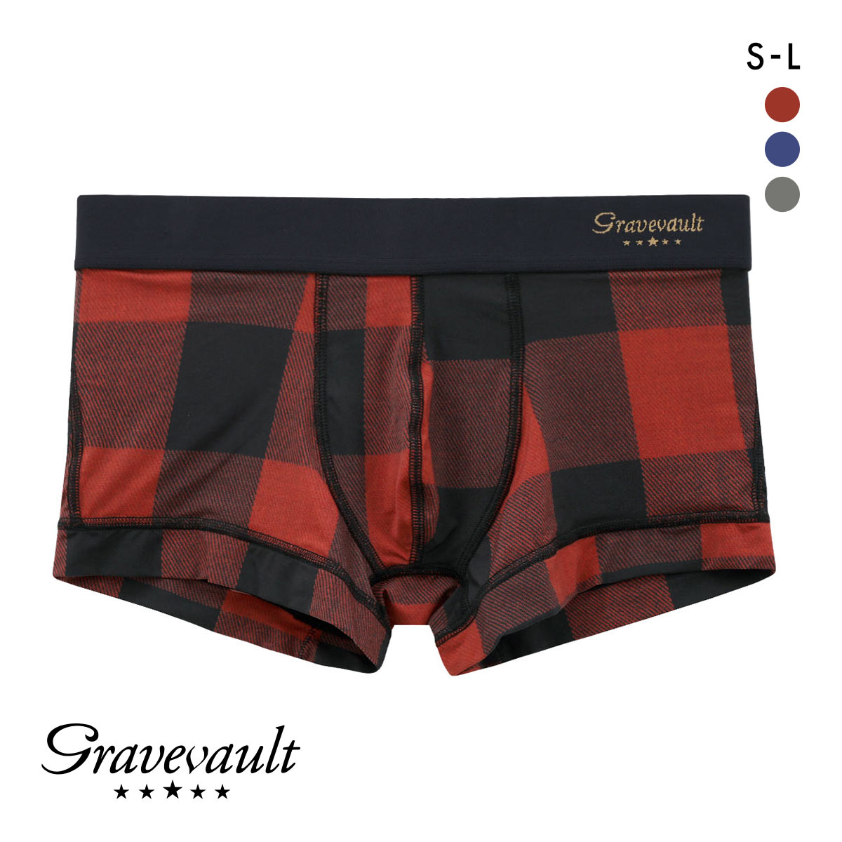 グレイブボールト Gravevault Buffalo Check ローライズボクサーパンツ SML メンズ 前閉じ 日本製(RE-レッド-S)
