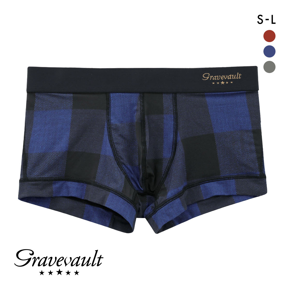 グレイブボールト Gravevault Buffalo Check ローライズボクサーパンツ SML メンズ 前閉じ 日本製(BU-ブルー-S)