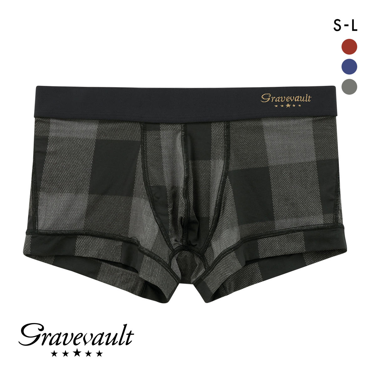 グレイブボールト Gravevault Buffalo Check ローライズボクサーパンツ SML メンズ 前閉じ 日本製(GY-グレー-S)