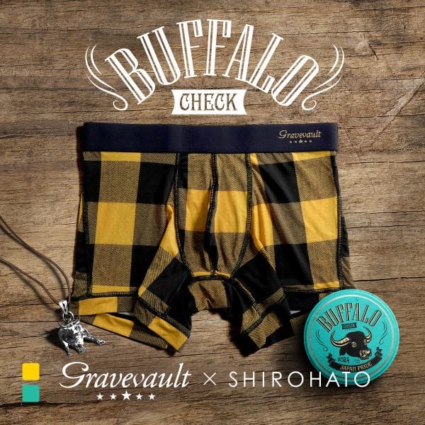 グレイブボールト Gravevault×SHIROHATO 別注 限定カラー Buffalo Check ショートボクサーパンツ メンズ 前とじ M L XL