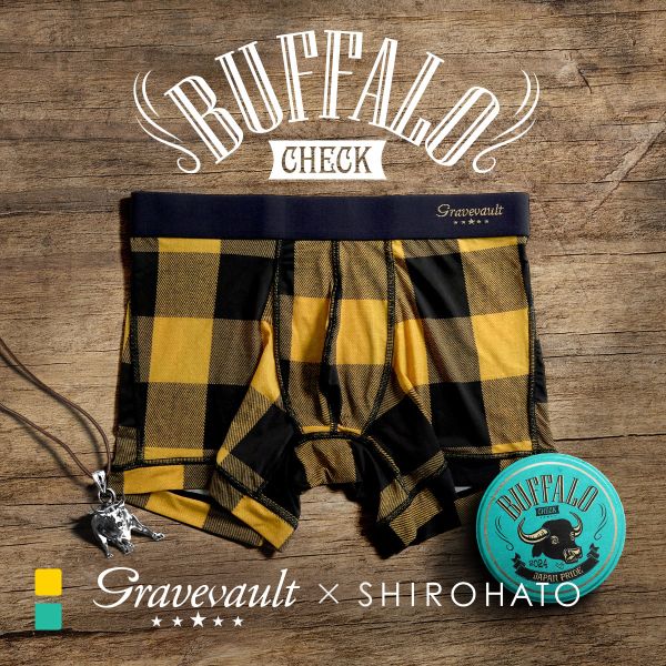 グレイブボールト Gravevault×SHIROHATO 別注 限定カラー Buffalo Check ショートボクサーパンツ メンズ 前とじ M L XL