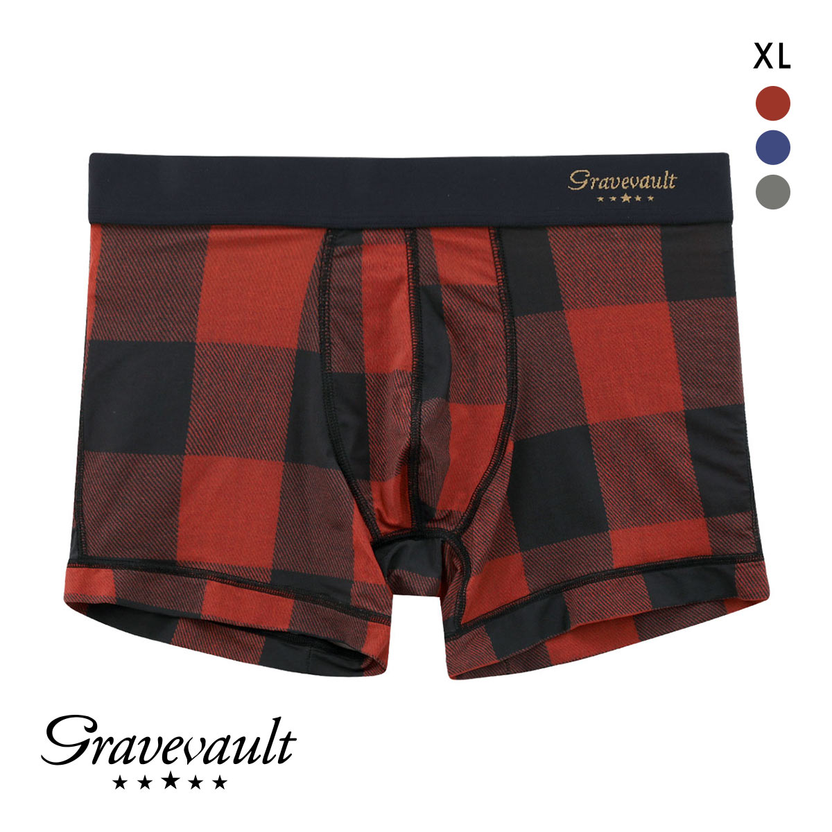 グレイブボールト Gravevault Buffalo Check ショートボクサーパンツ XL メンズ 前閉じ 日本製(RE-レッド-XL)