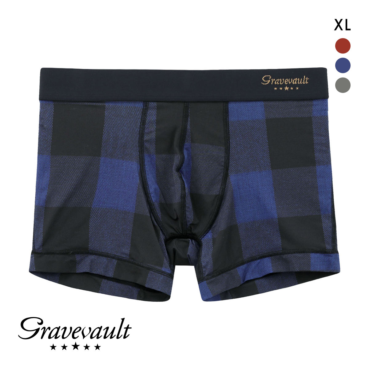 グレイブボールト Gravevault Buffalo Check ショートボクサーパンツ XL メンズ 前閉じ 日本製(BU-ブルー-XL)