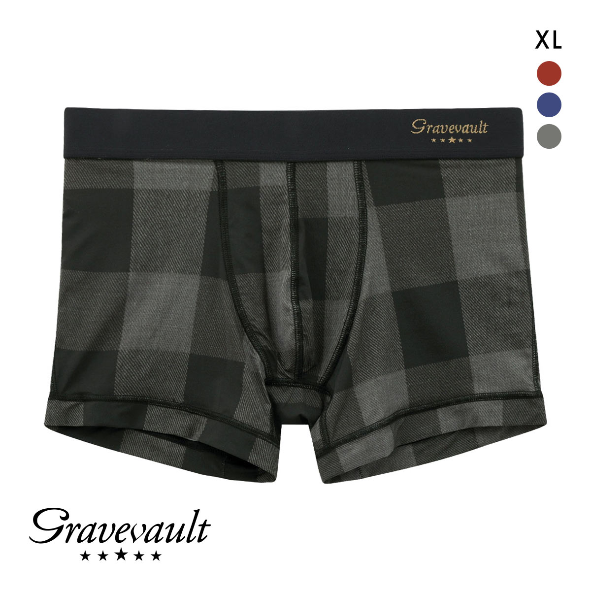 グレイブボールト Gravevault Buffalo Check ショートボクサーパンツ XL メンズ 前閉じ 日本製(GY-グレー-XL)