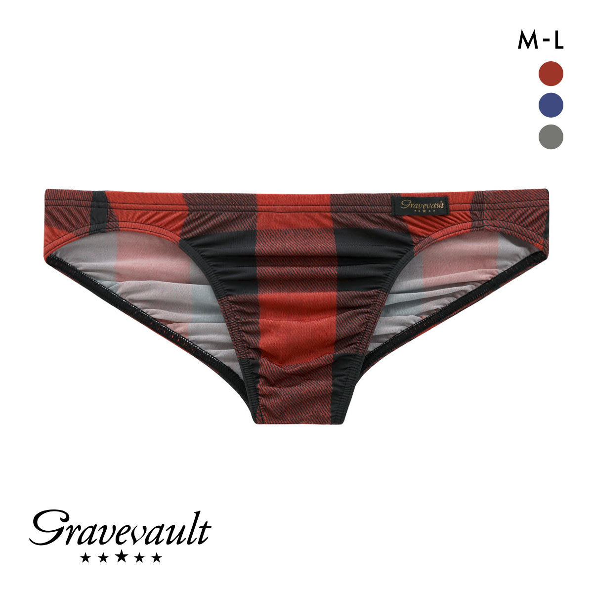 グレイブボールト Gravevault Buffalo Check ビキニ ブリーフ フルバック ML メンズ 前閉じ 日本製(RE-レッド-M)