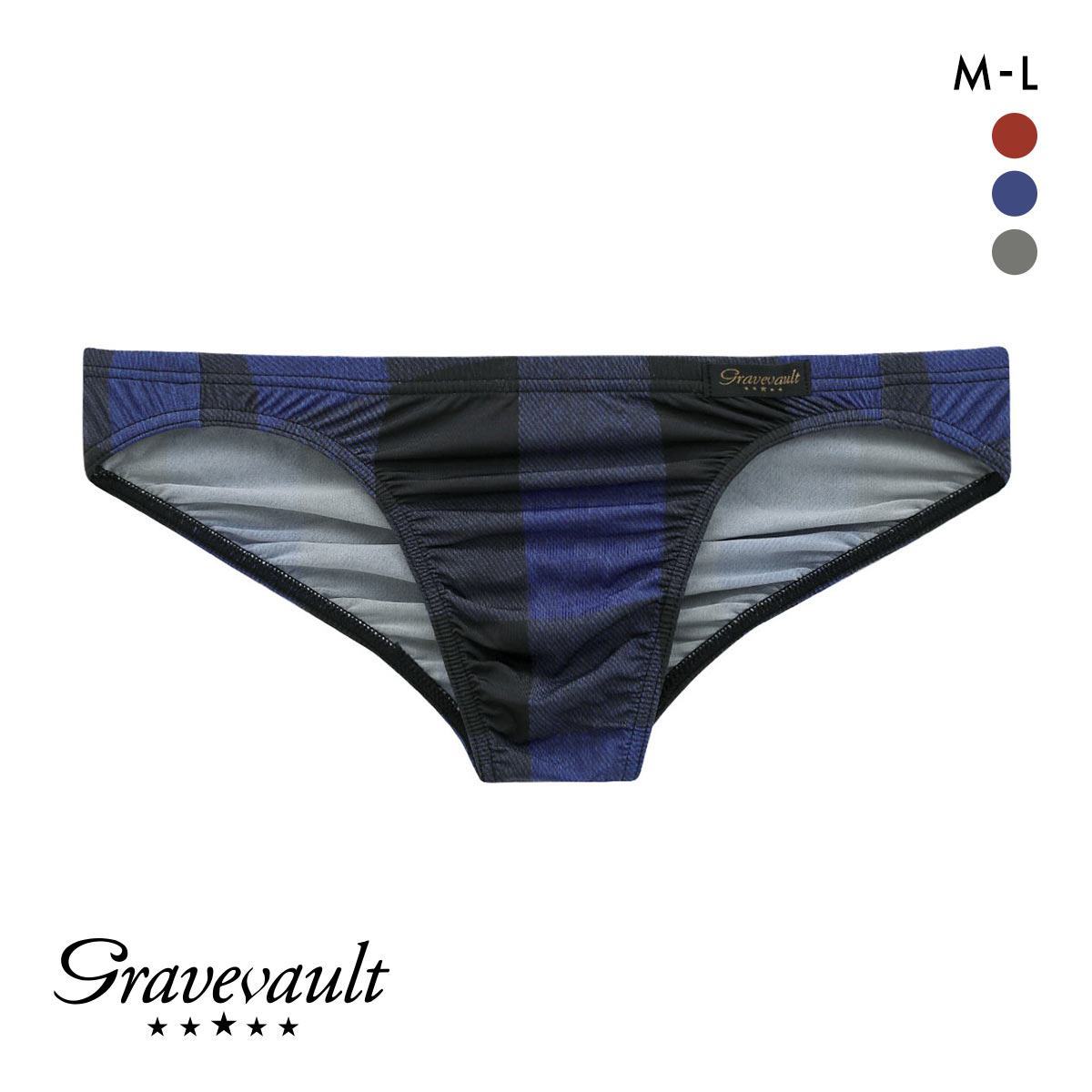 グレイブボールト Gravevault Buffalo Check ビキニ ブリーフ フルバック ML メンズ 前閉じ 日本製(BU-ブルー-M)