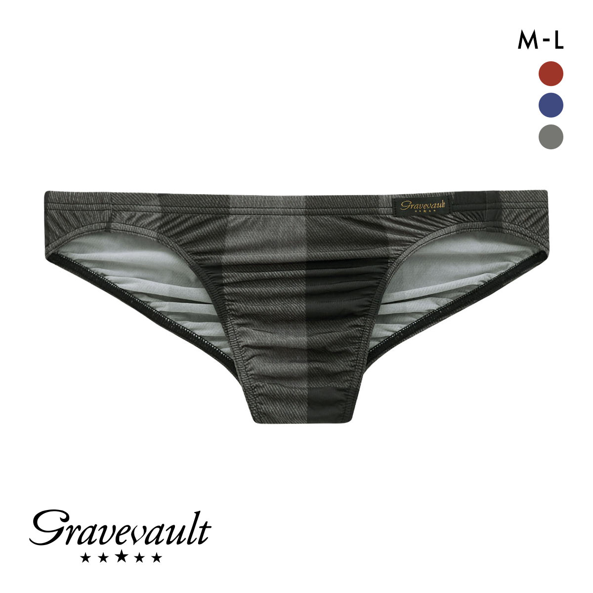 グレイブボールト Gravevault Buffalo Check ビキニ ブリーフ フルバック ML メンズ 前閉じ 日本製(GY-グレー-M)