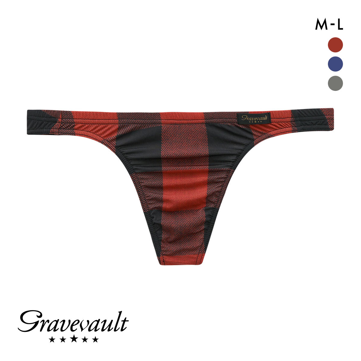 グレイブボールト Gravevault Buffalo Check Tバック ビキニ ブリーフ ML メンズ 前閉じ 日本製(RE-レッド-M)