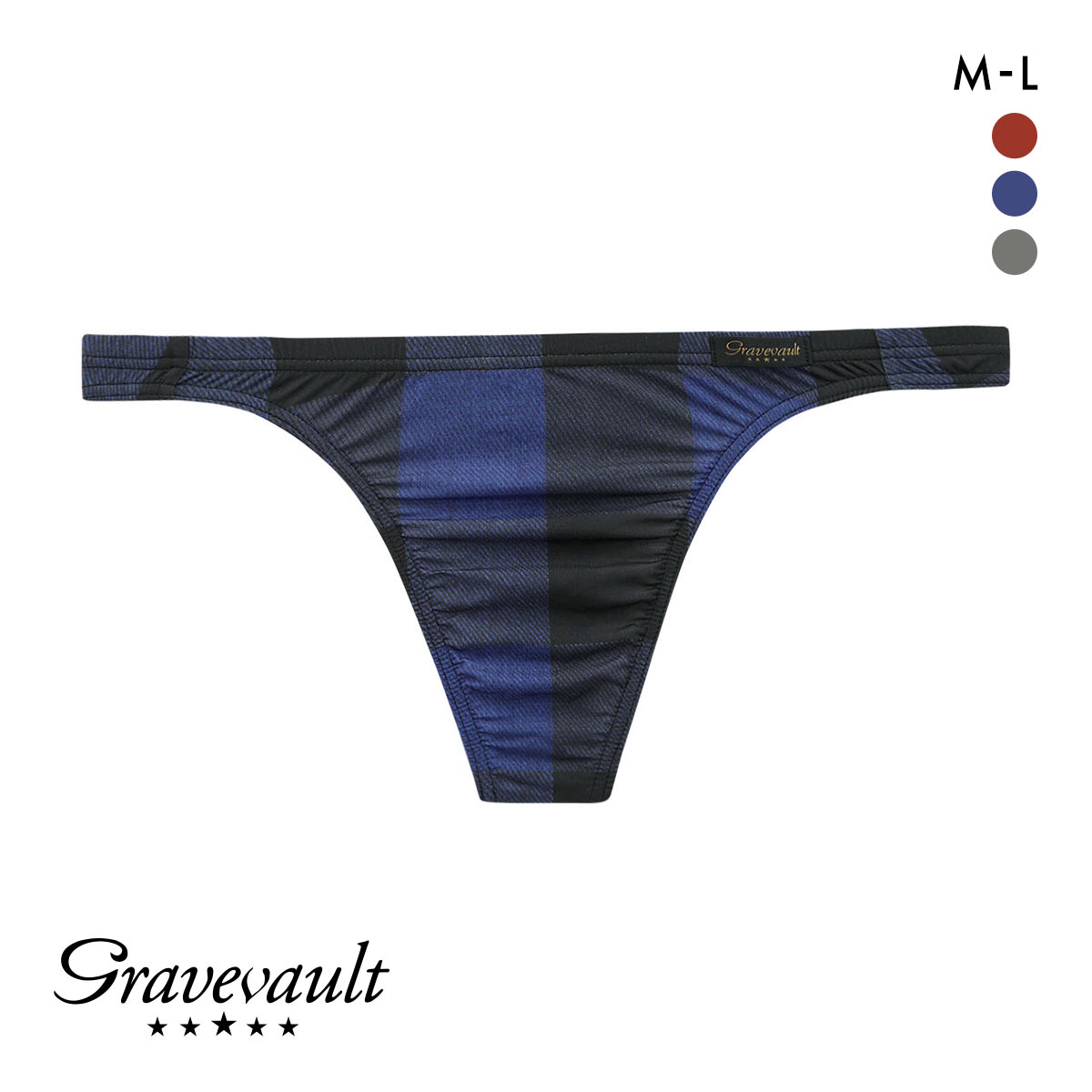 グレイブボールト Gravevault Buffalo Check Tバック ビキニ ブリーフ ML メンズ 前閉じ 日本製(BU-ブルー-M)