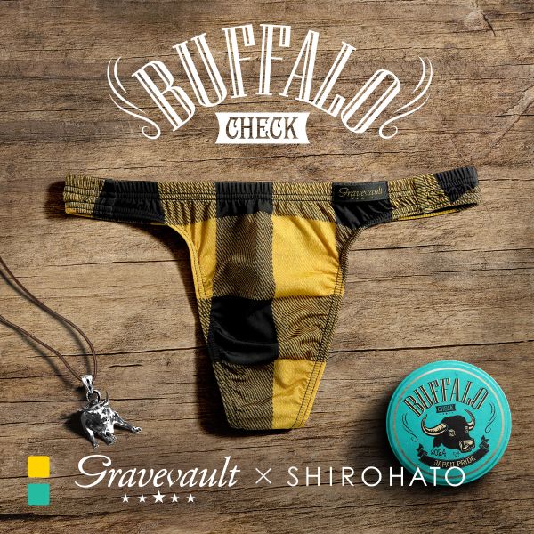 グレイブボールト Gravevault×SHIROHATO 別注 限定カラー Buffalo Check Tバック ビキニ  ML メンズ 前とじ