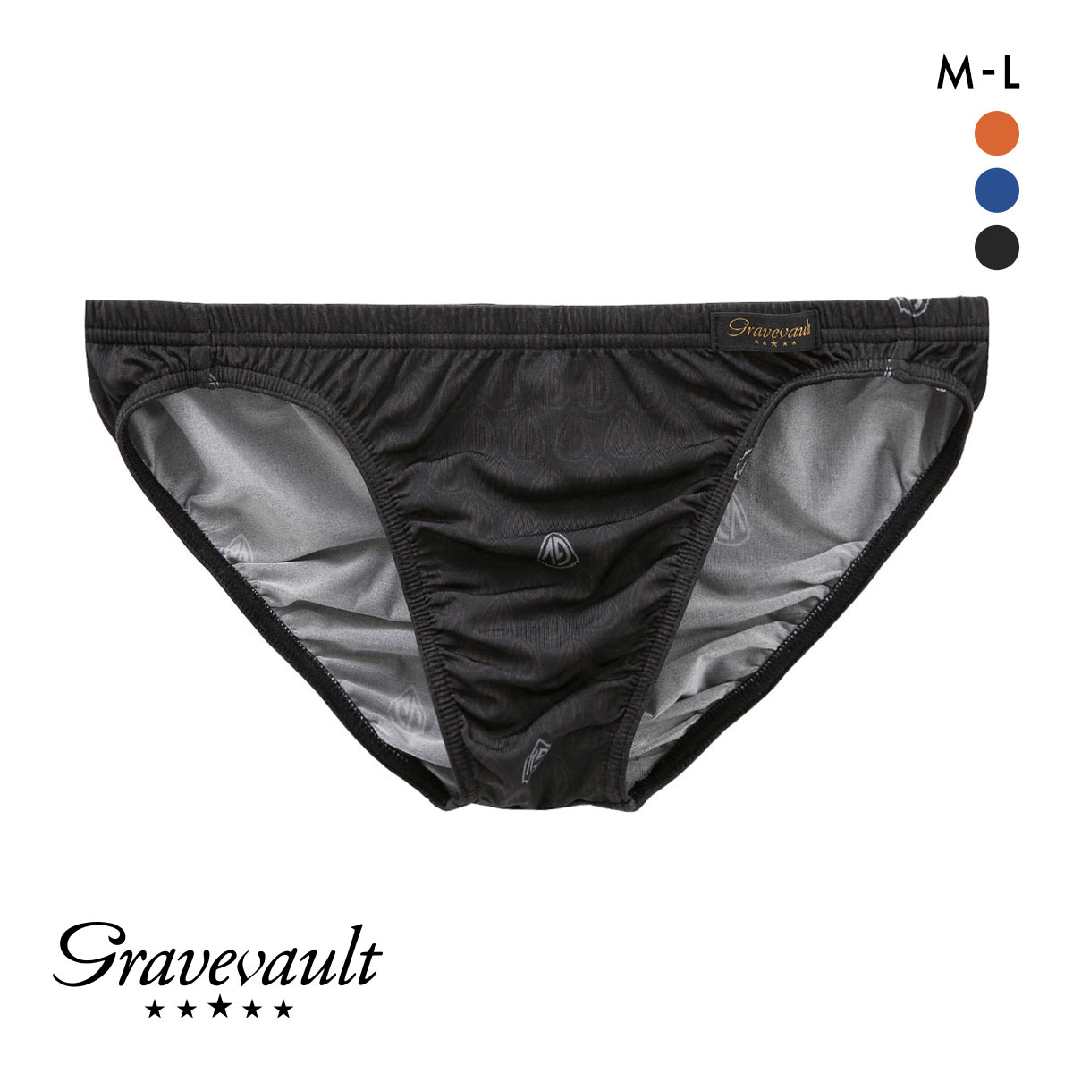 グレイブボールト Gravevault MARK ビキニ ブリーフ フルバック ML メンズ 前閉じ 日本製(BK-ブラック-M)