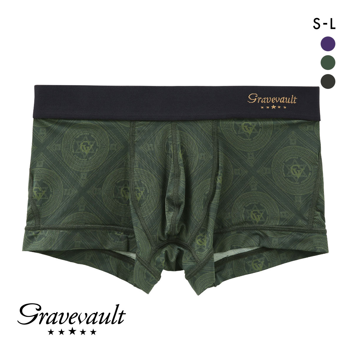 グレイブボールト Gravevault LANDMARK ローライズ ボクサーパンツ SML メンズ 前閉じ 日本製(GR-グリーン-S)