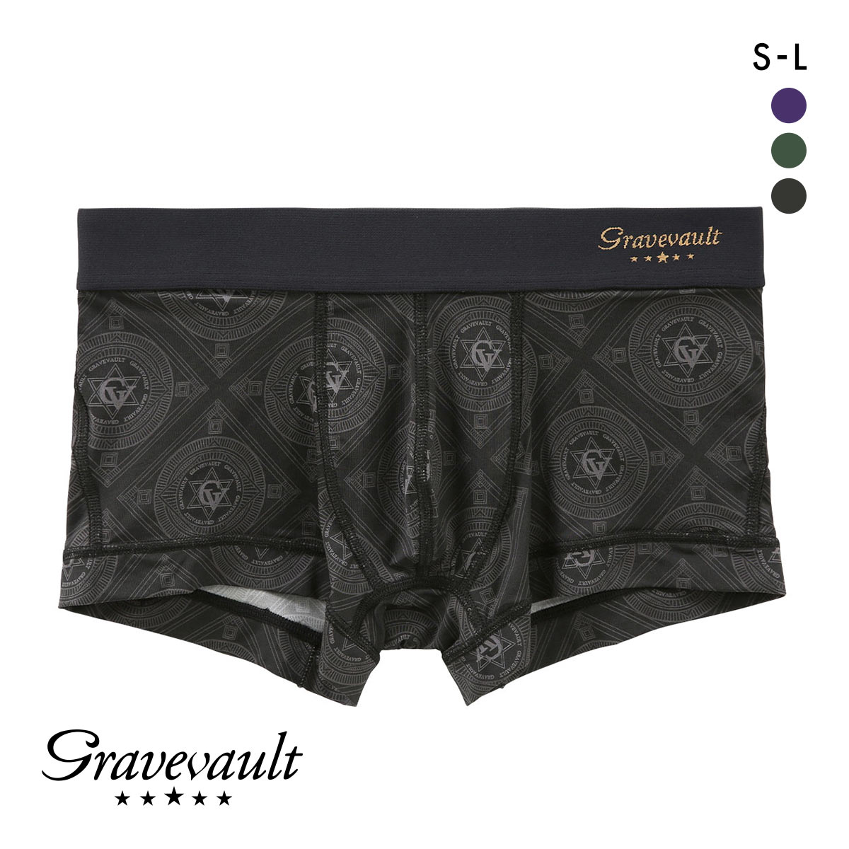 グレイブボールト Gravevault LANDMARK ローライズ ボクサーパンツ SML メンズ 前閉じ 日本製(BK-ブラック-S)