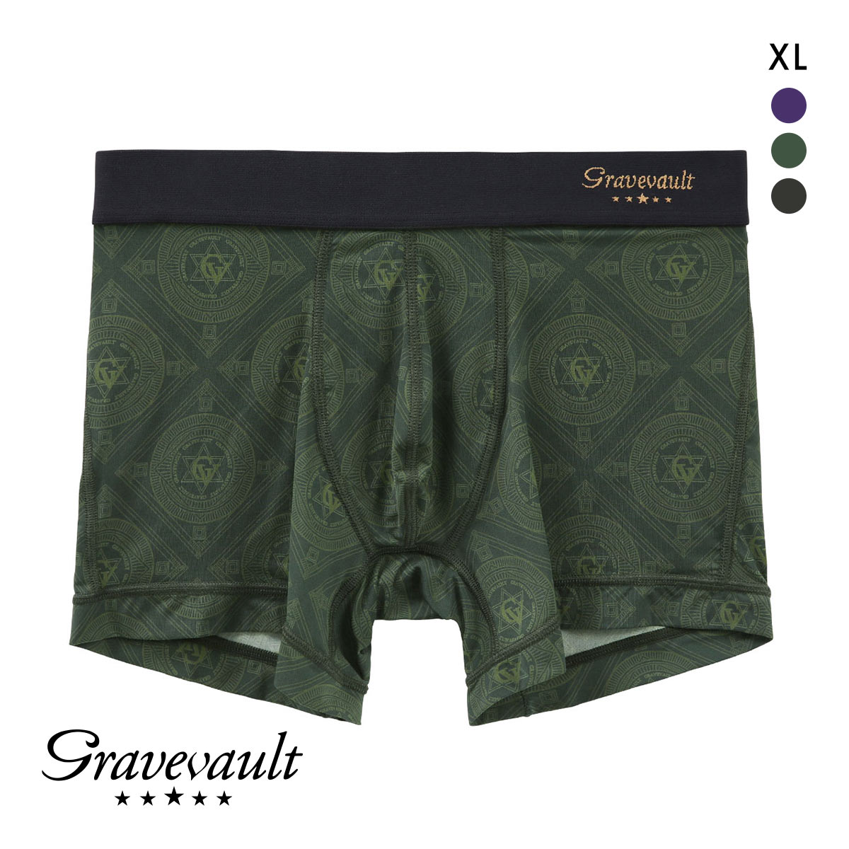 グレイブボールト Gravevault LANDMARK ショート ボクサーパンツ XL メンズ 前閉じ 日本製(GR-グリーン-XL)