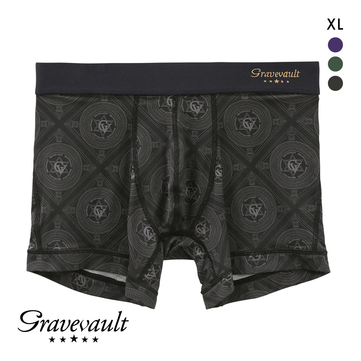 グレイブボールト Gravevault LANDMARK ショート ボクサーパンツ XL メンズ 前閉じ 日本製(BK-ブラック-XL)