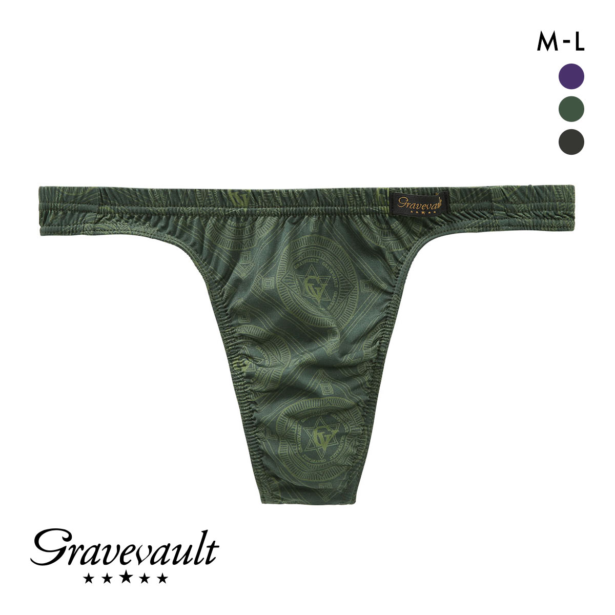 グレイブボールト Gravevault LANDMARK Tバック ビキニ ブリーフ ML メンズ 前閉じ 日本製(GR-グリーン-M)
